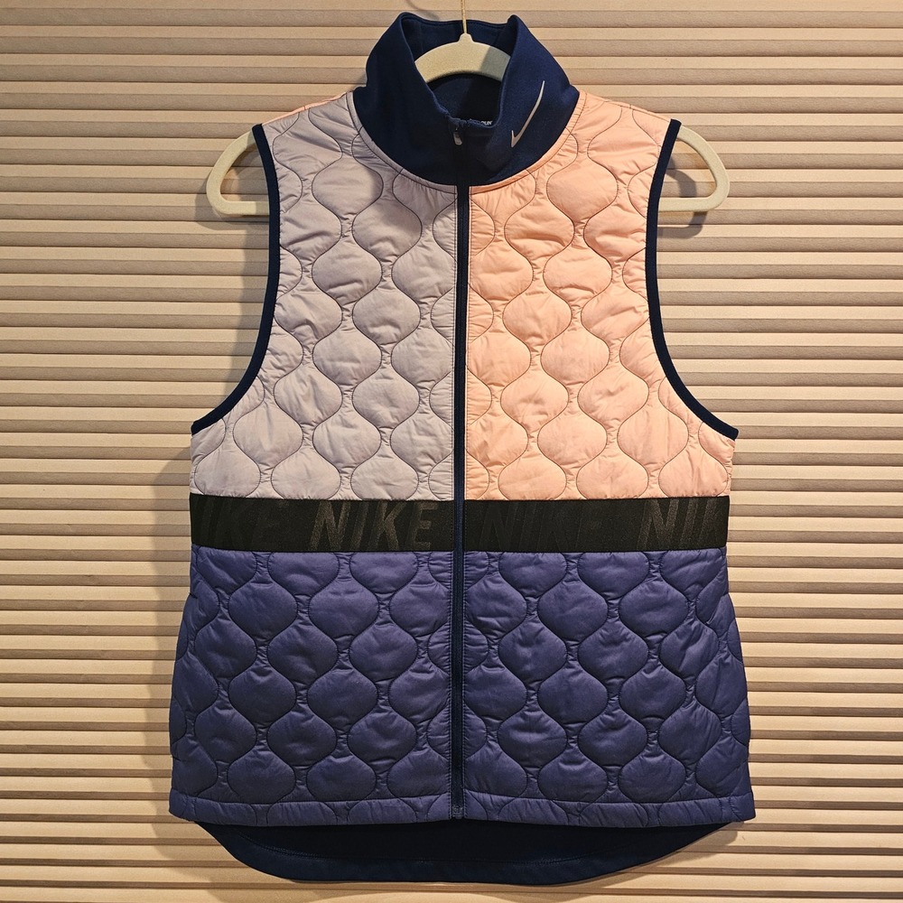 Nike Aerolayer Running Vest Womens Medium Blue Pink Colorblock Quilted Full Zip